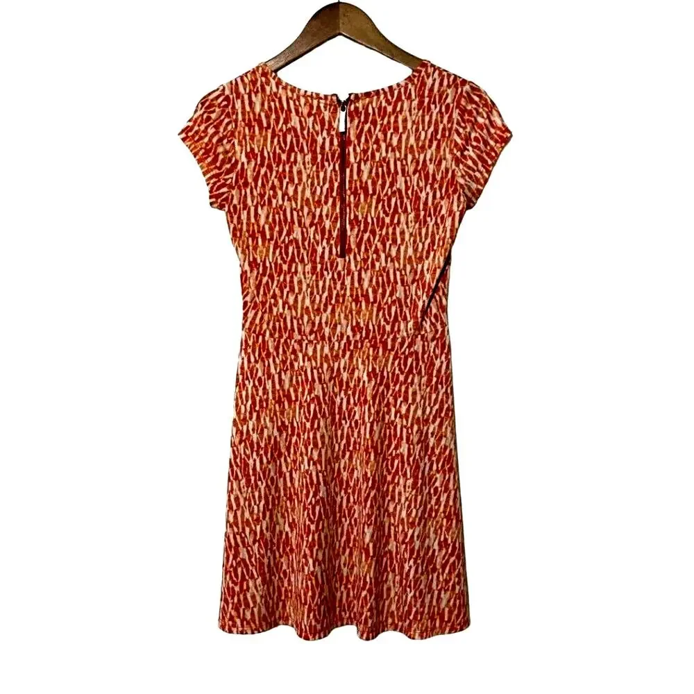 Michael Kors Dress Womens XS Orange & White Patterned Cap Sleeve